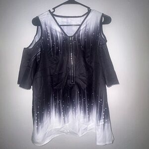 Stylish Black and White Women's Cold Shoulder Top